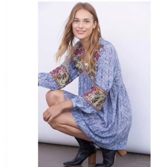 Anthropologie - Blue Bhanuni By Jyoti Linne Embroidered Tunic Casual Dre… - Picture 3 of 7